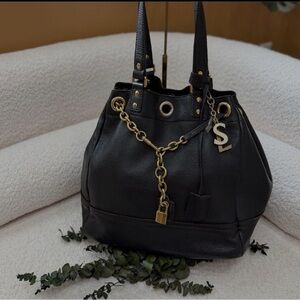 Saint Laurent Chocolate Brown Leather Shoulder Bucket Bag with Gold Hardware